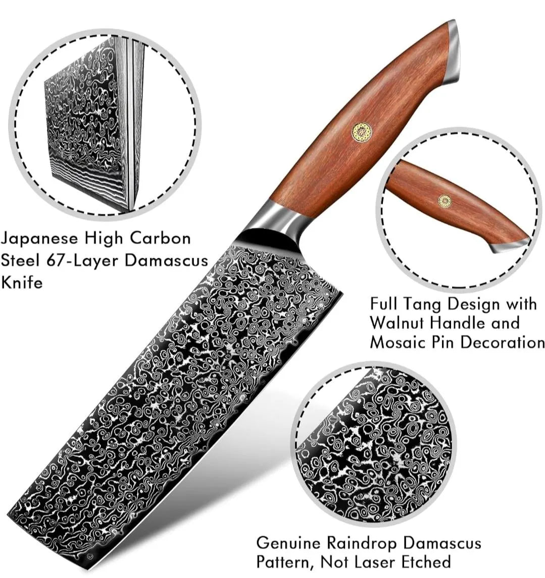 Personalized 7.1" Damascus Cleaver – Walnut Wood Handle