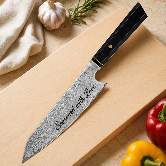 Personalized 8" VG10 Damascus Kitchen Kiritsuke Knife – Ebony Resin Wood Handle