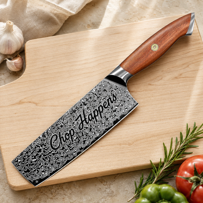 Personalized 7.1" Damascus Cleaver – Walnut Wood Handle
