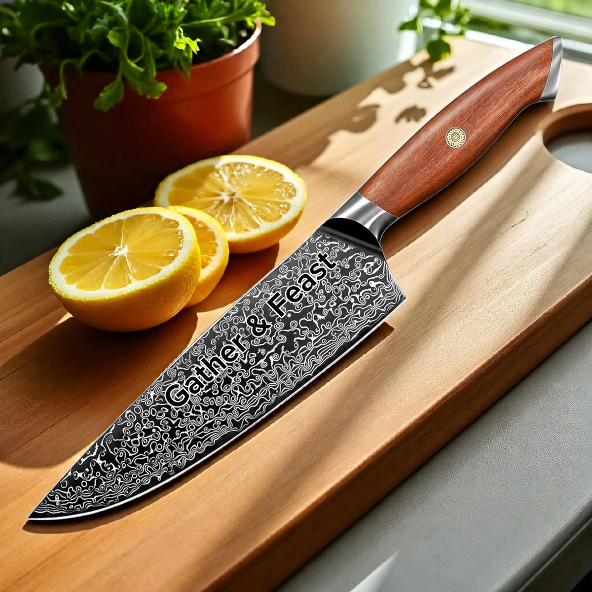 Personalized 8.3" VG10 Damascus Chef Knife – Walnut Wood Handle