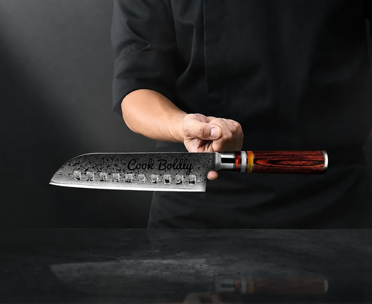 Personalized 7" Damascus Santoku Knife – Pakka Wood Handle