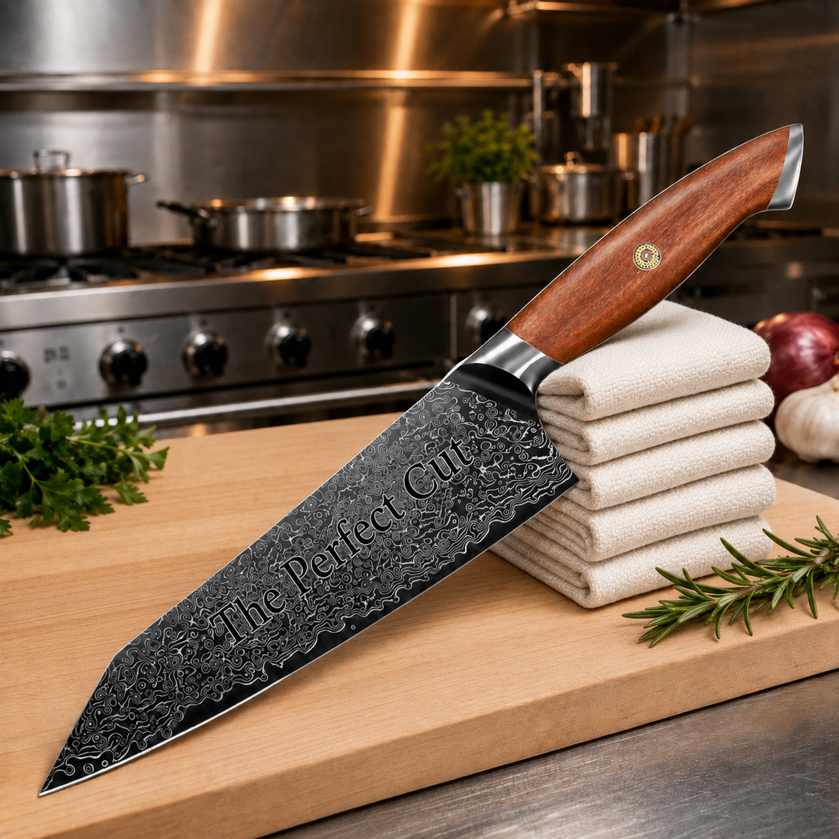 Personalized Kiritsuke Knife – 8.5" VG10 Damascus Blade with Walnut Handle