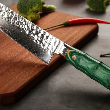 Personalized Engraved 8" Damascus Kitchen Chef Knife – Green Walnut Wood Handle
