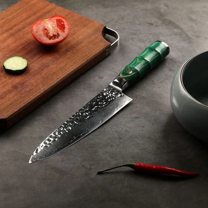 Personalized Engraved 8" Damascus Kitchen Chef Knife – Green Walnut Wood Handle