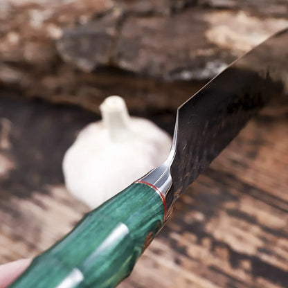 Personalized Engraved 8" Damascus Kitchen Chef Knife – Green Walnut Wood Handle