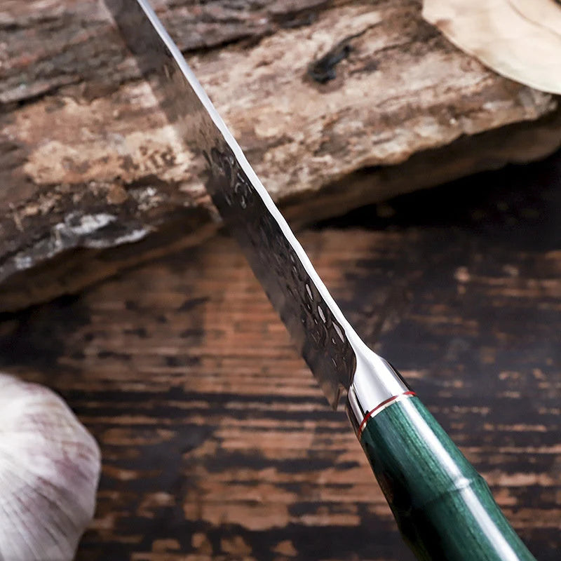Personalized Engraved 8" Damascus Kitchen Chef Knife – Green Walnut Wood Handle