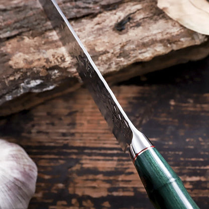 Personalized Engraved 8" Damascus Kitchen Chef Knife – Green Walnut Wood Handle