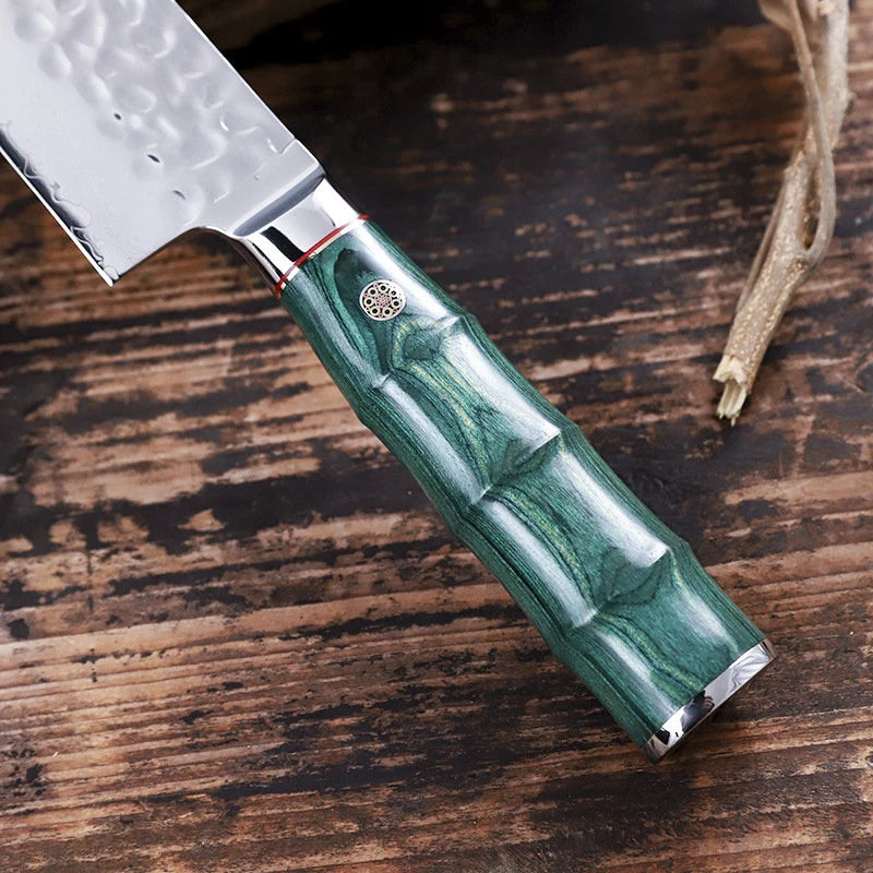 Personalized Engraved 8" Damascus Kitchen Chef Knife – Green Walnut Wood Handle