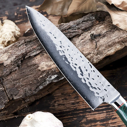 Personalized Engraved 8" Damascus Kitchen Chef Knife – Green Walnut Wood Handle
