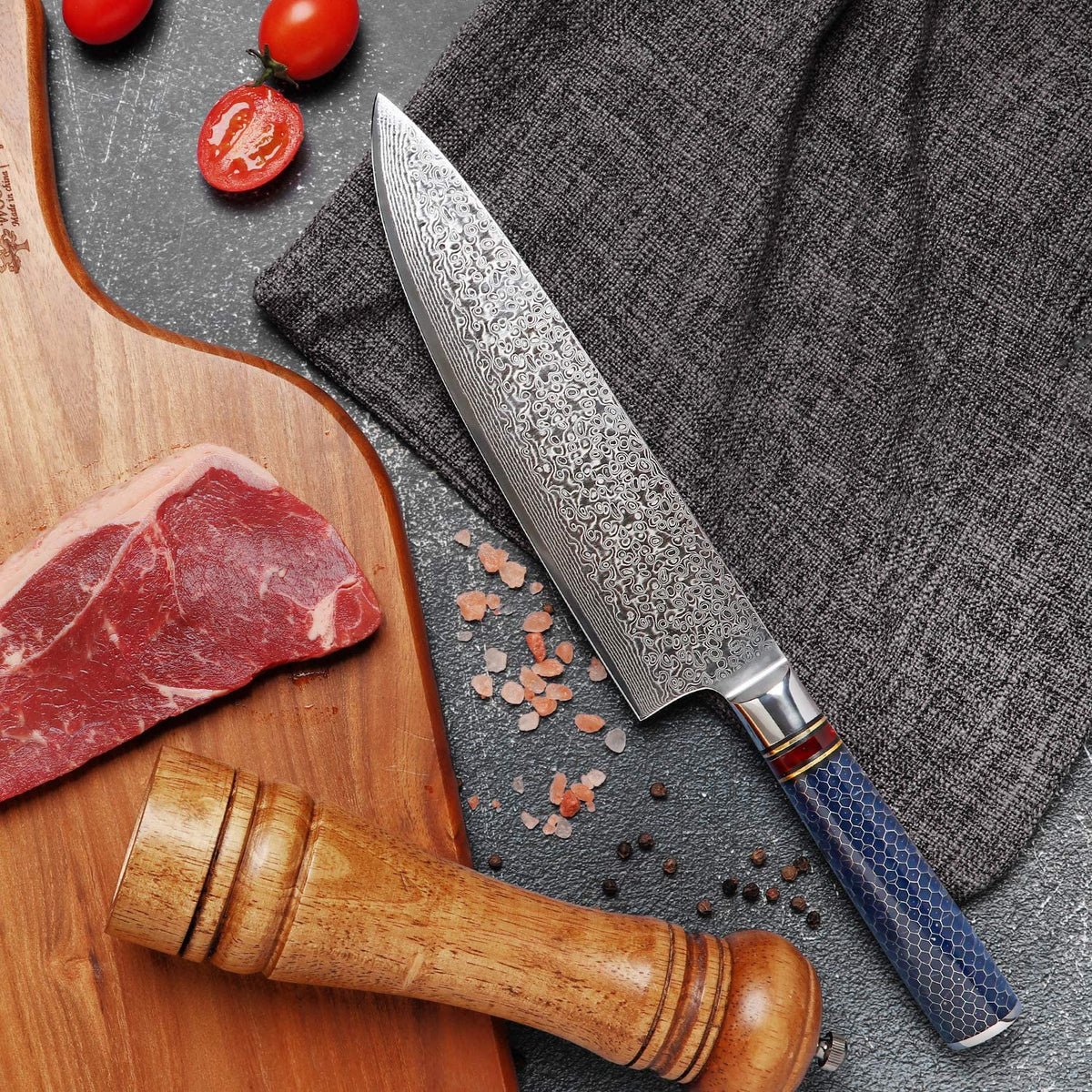 Personalized 8″ Damascus Chef Knife – Honeycomb Resin Handle