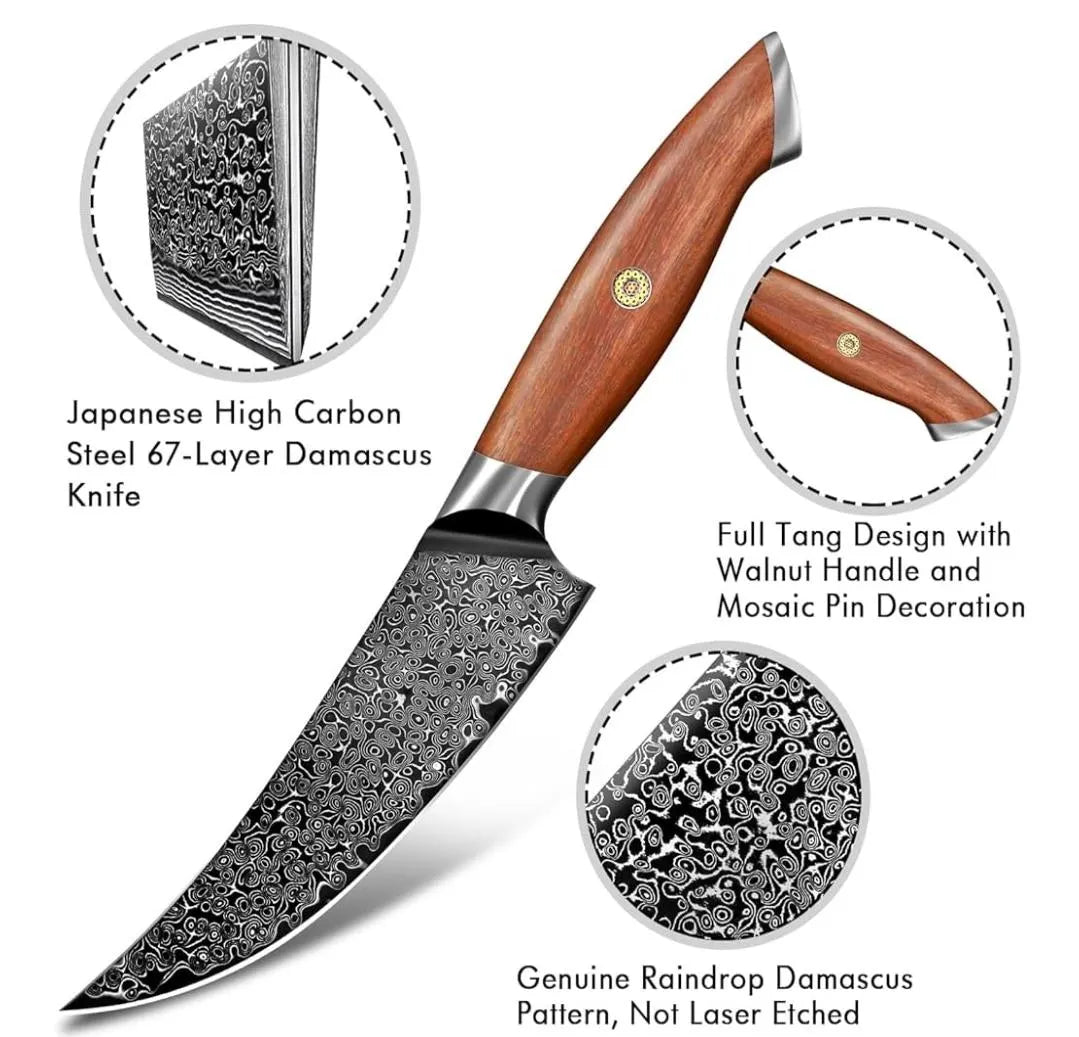 Personalized 6.1" Damascus Boning Knife – Walnut Wood Handle