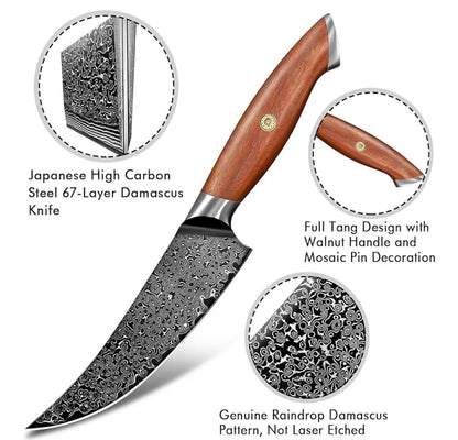 Personalized 6.1" Damascus Boning Knife – Walnut Wood Handle