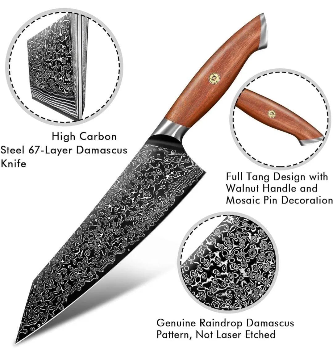 Personalized Kiritsuke Knife – 8.5" VG10 Damascus Blade with Walnut Handle