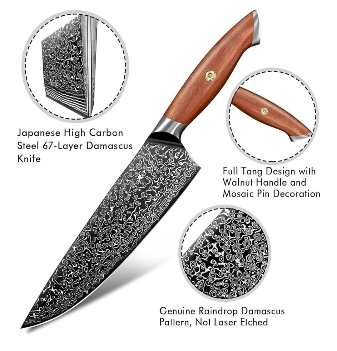 Personalized 8.3" VG10 Damascus Chef Knife – Walnut Wood Handle