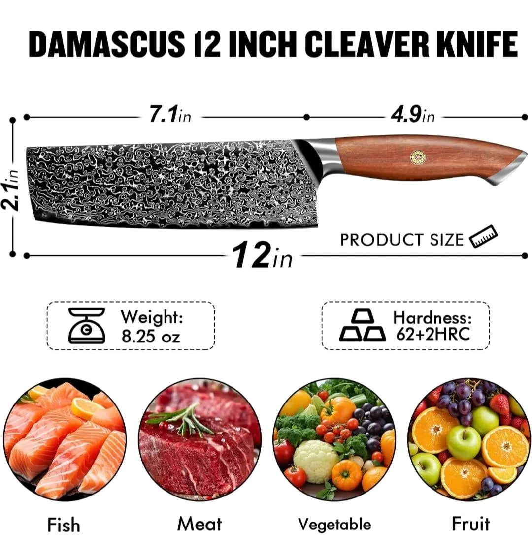 Personalized 7.1" Damascus Cleaver – Walnut Wood Handle