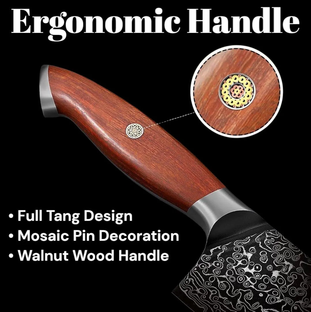 Personalized 7.1" Damascus Cleaver – Walnut Wood Handle
