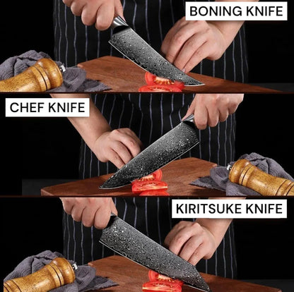 Personalized Engraved 3-Piece Damascus Kitchen Chef, Boning, Kiritsuke Knife Set – Walnut Wood Handles