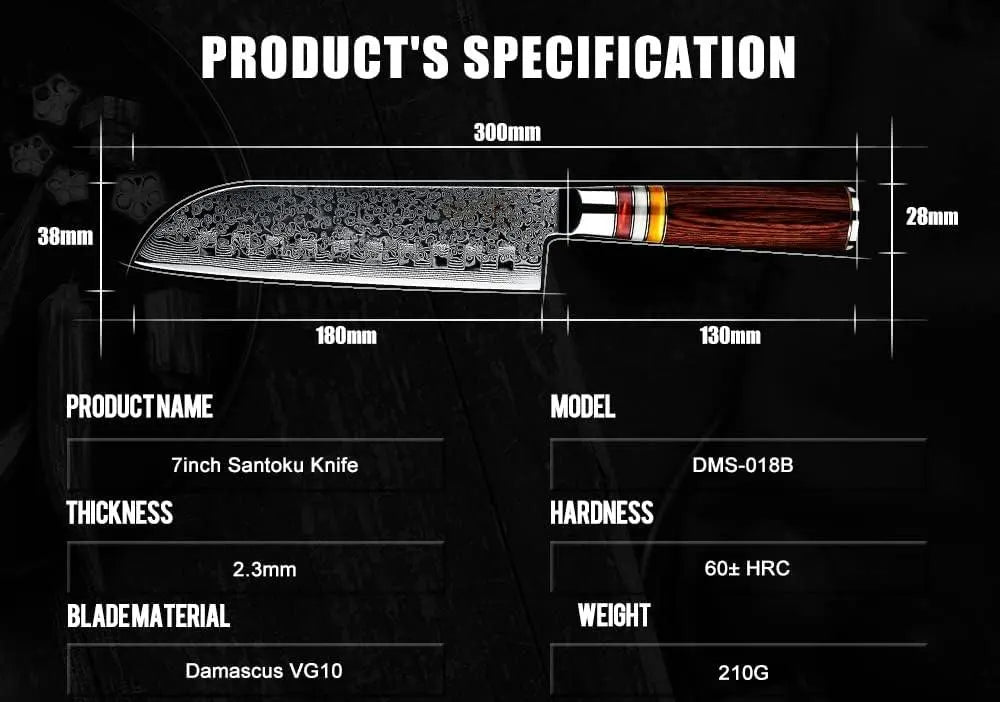 Personalized 7" Damascus Santoku Knife – Pakka Wood Handle