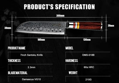 Personalized 7" Damascus Santoku Knife – Pakka Wood Handle