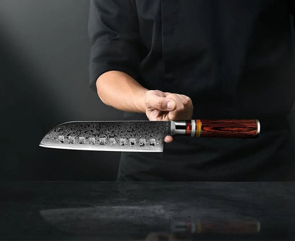 Personalized 7" Damascus Santoku Knife – Pakka Wood Handle