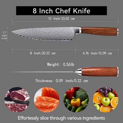Custom Engraved 8" Damascus Chef Knife – Pakka Wood Handle