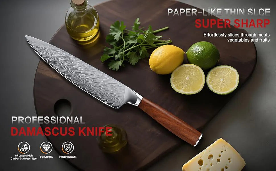 Custom Engraved 8" Damascus Chef Knife – Pakka Wood Handle